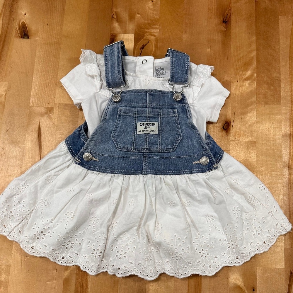 OshKosh B'gosh Overall Dress‎ Complete Set 12M Denim with White Eyelet